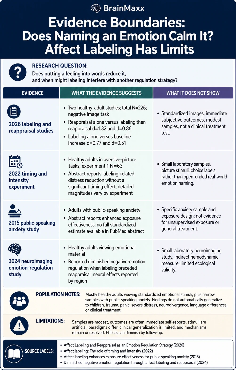 Does Naming an Emotion Calm It? Affect Labeling Has Limits technical infographic