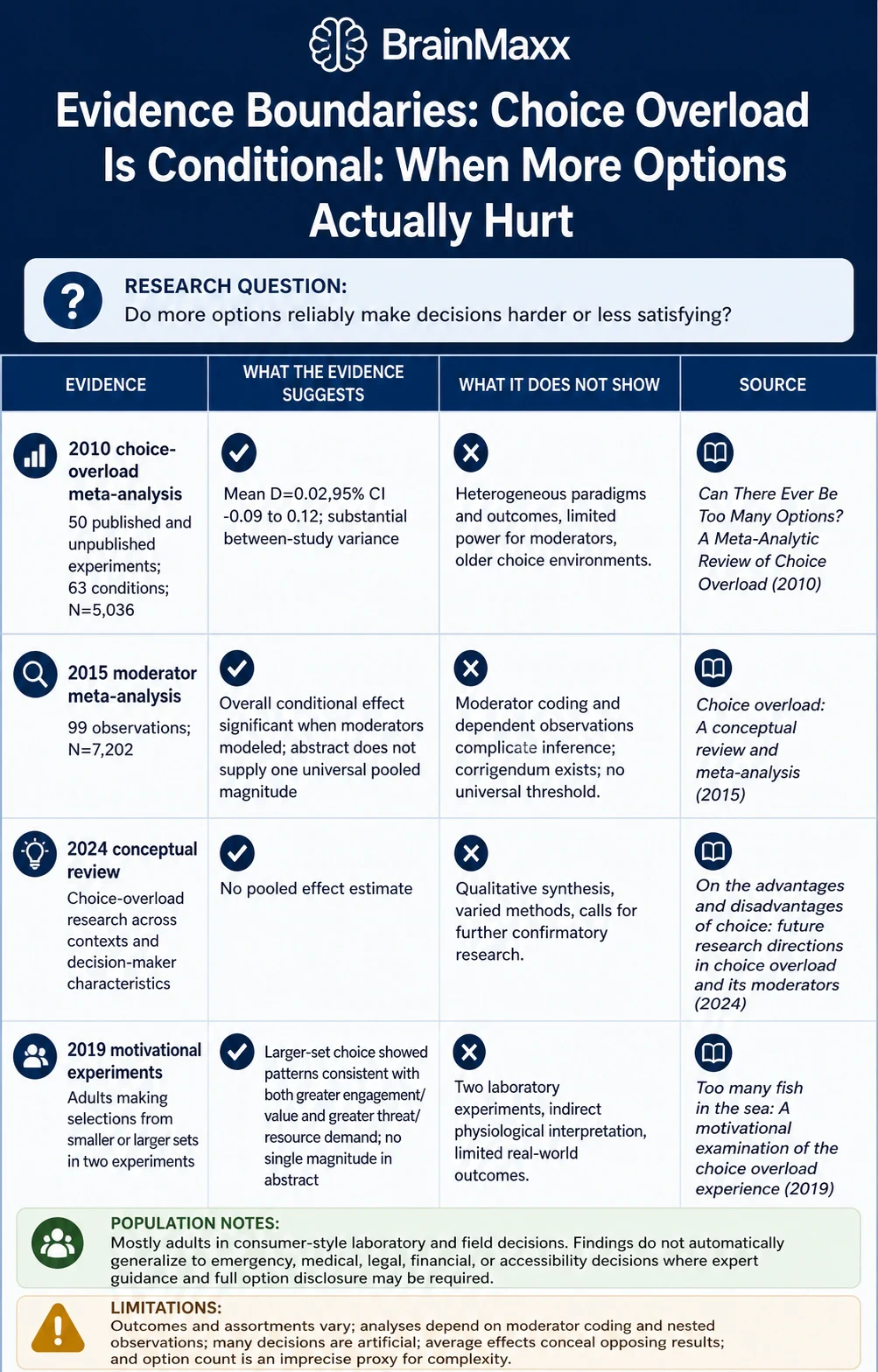 Choice Overload Is Conditional: When More Options Actually Hurt technical infographic