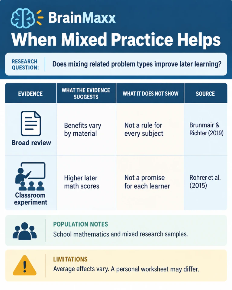 Interleaving Practice: When Mixing Problems Helps Learning technical infographic
