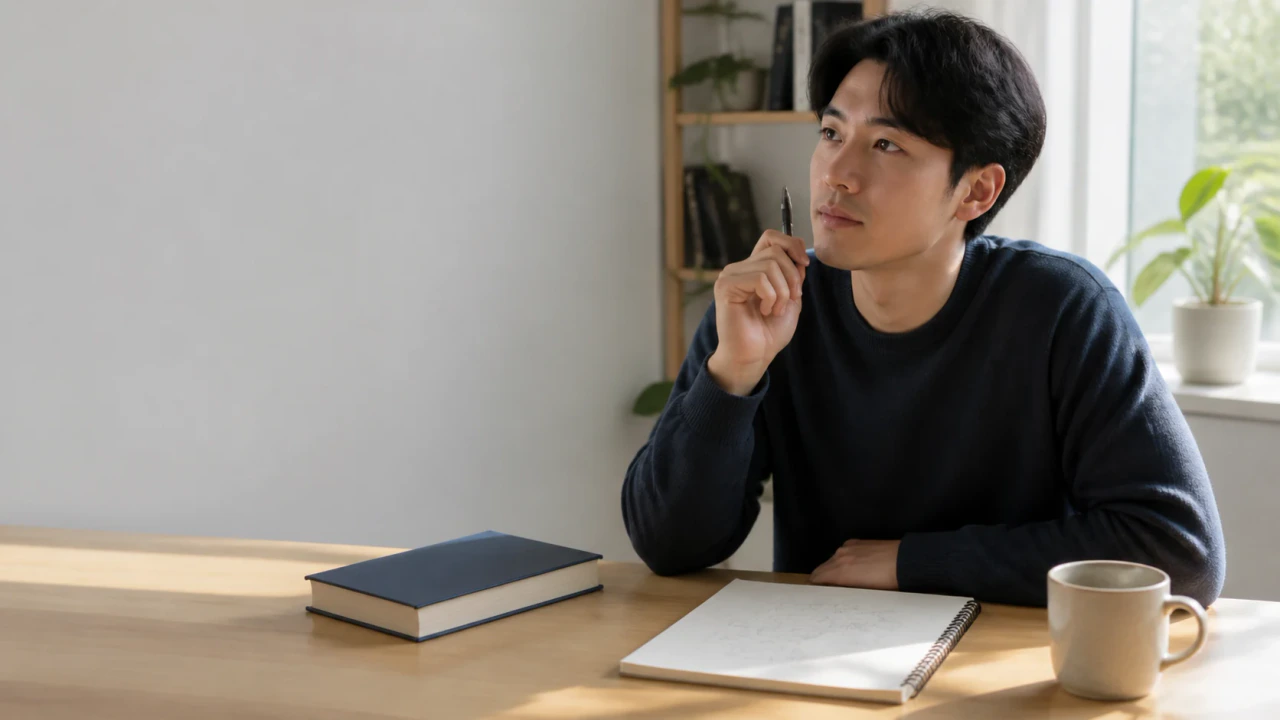 A learner closes a textbook and reconstructs a concept on a blank page before checking it